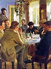 Almuerzo con pintores de Skagen by Peder Severin Kroyer